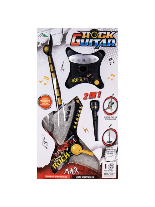 Set de copii chitară rock și set de microfon pe suport